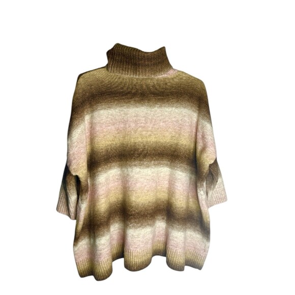 Loft Ombre Turtleneck Poncho Stripe Pullover Knit Oversize Sweater Medium Cozy - Picture 5 of 10